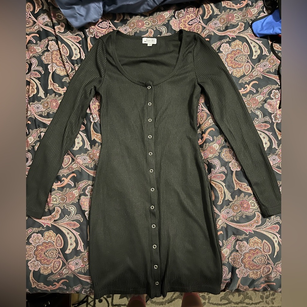 Black Button Up Bodycon Dress